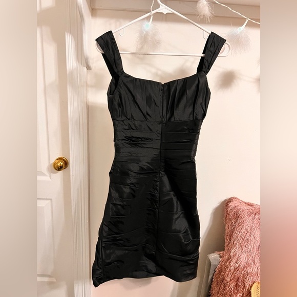 FINAL PRICE Bill Levkoff Ruched Bodycon Satin Ruffle Pleated Mini Dress - Picture 4 of 5